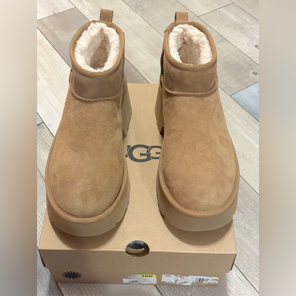NWT UGG Classic Ultra Mini New Heights Boots Chestnut Platform Heel 9 BRAND NEW - Picture 6 of 11